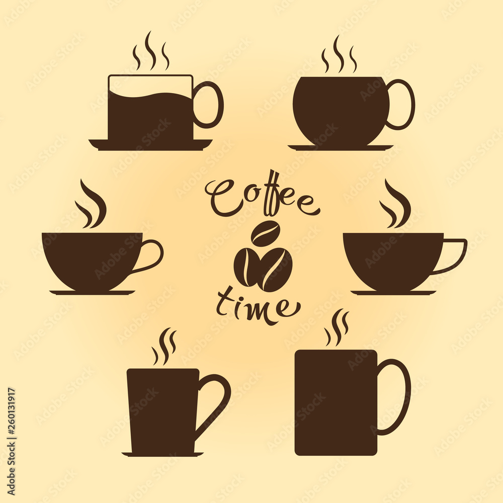 Obraz premium Coffee time. Coffee cups.Coffee beans. Vector illustration