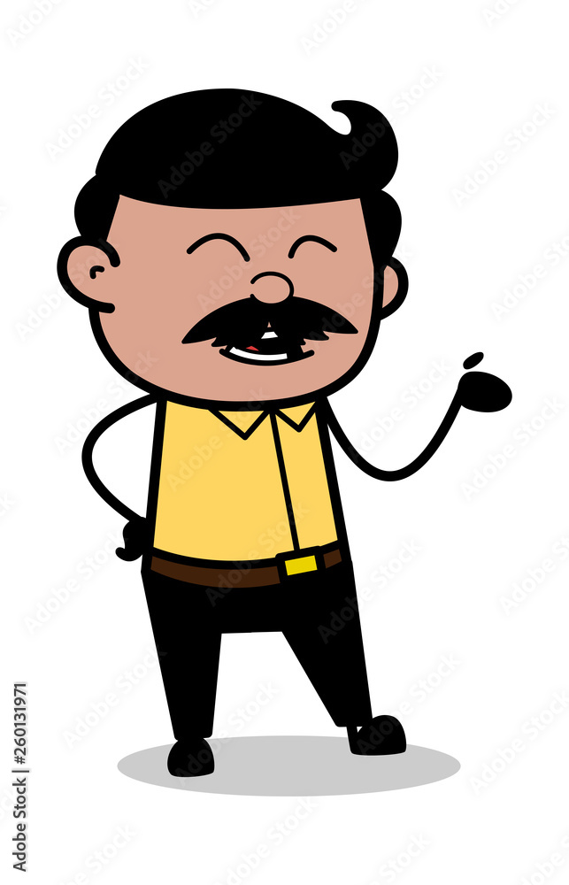 Hand Gesture During Conversation - Indian Cartoon Man Father Vector Illustration