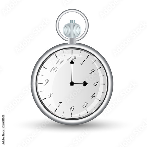 Silver Pocket watch. Control the time. Isolated in the white background. Vector Illustration