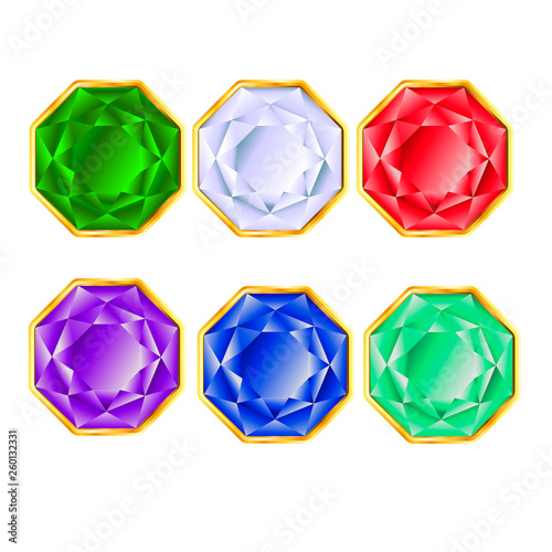 Set of Colored Gems Isolated on White. Vector Illustration.