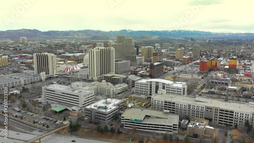 Aerial stock video resort casinos Reno Nevada