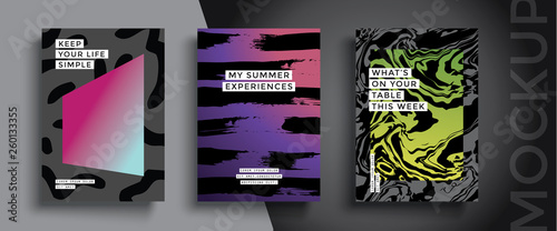 Modern trendy background cover posters, banners, flyers, placards. Minimal banner design set for electro concert. 