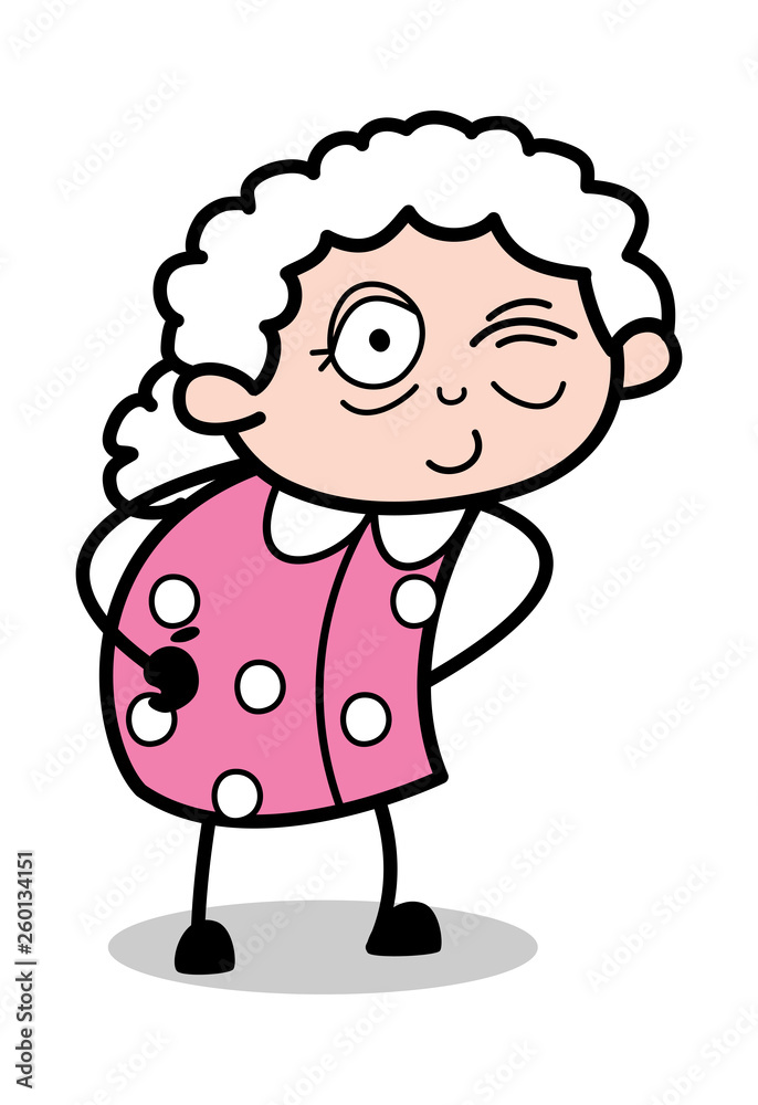 Winking Eye - Old Cartoon Granny Vector Illustration Winking Eye - Old Cartoon Granny Vector Illustration