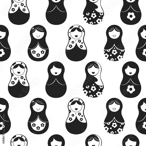 Nested doll seamless abstraction pattern. Russian doll - Matrioshka. Black and white nested doll Matrioshka illustration. 