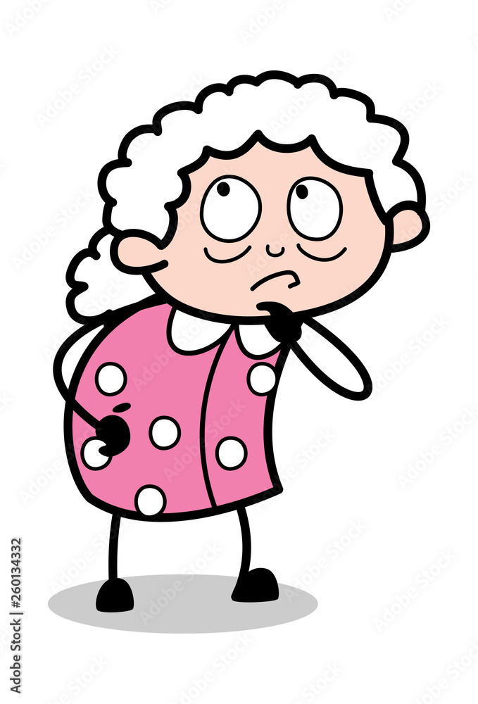 Thinking - Old Cartoon Granny Vector Illustration Thinking - Old Cartoon Granny Vector Illustration