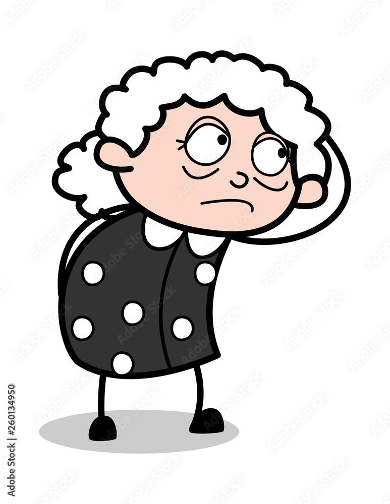 Fototapeta premium Confused - Old Cartoon Granny Vector Illustration