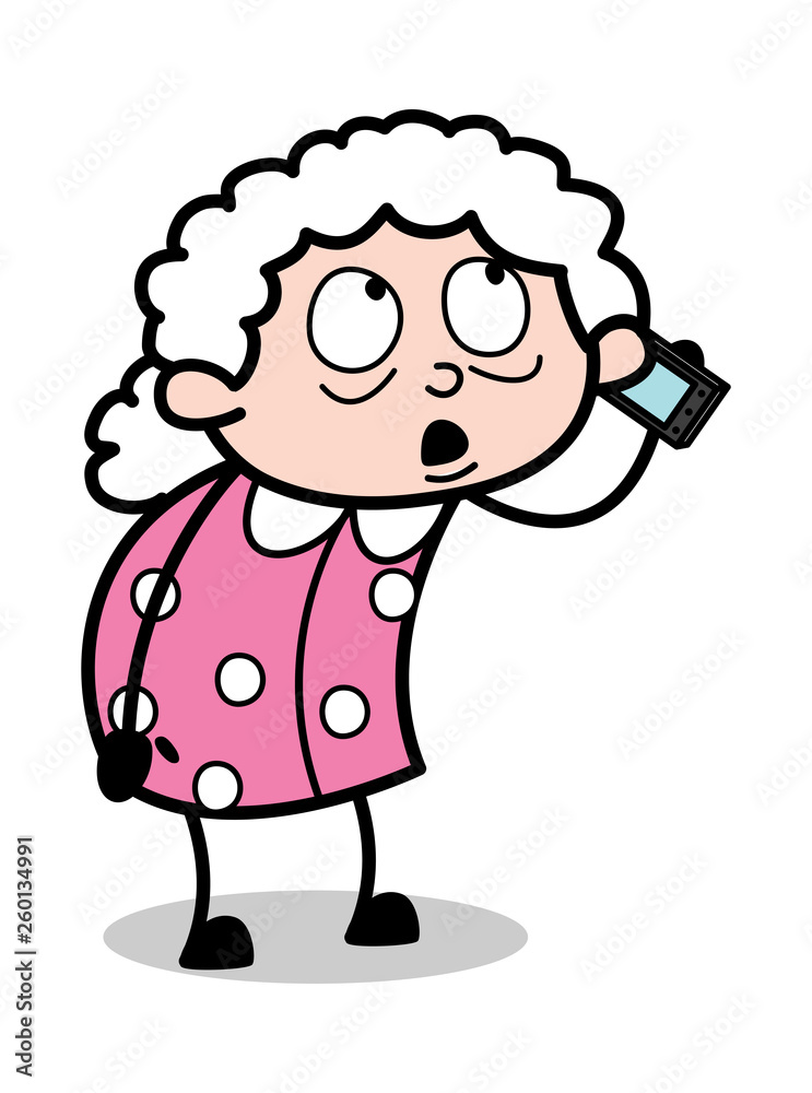 Talking on Phone - Old Cartoon Granny Vector Illustration Talking on Phone - Old Cartoon Granny Vector Illustration