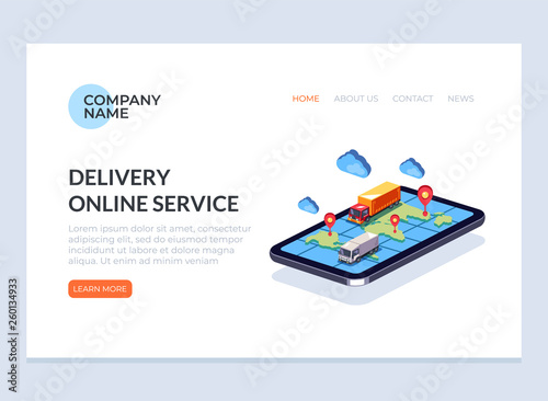 Fast online delivery service business concept web banner page. Vector flat cartoon graphic design illustration