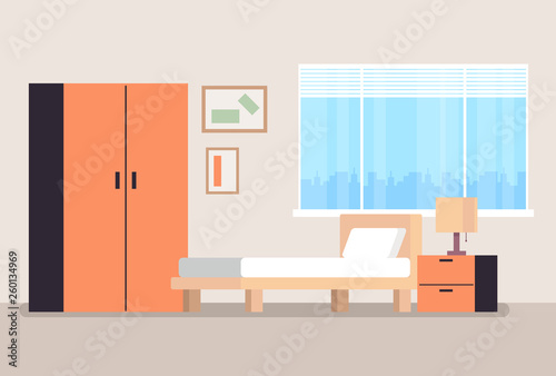 Empty bedroom concept. Vector flat cartoon graphic design illustration