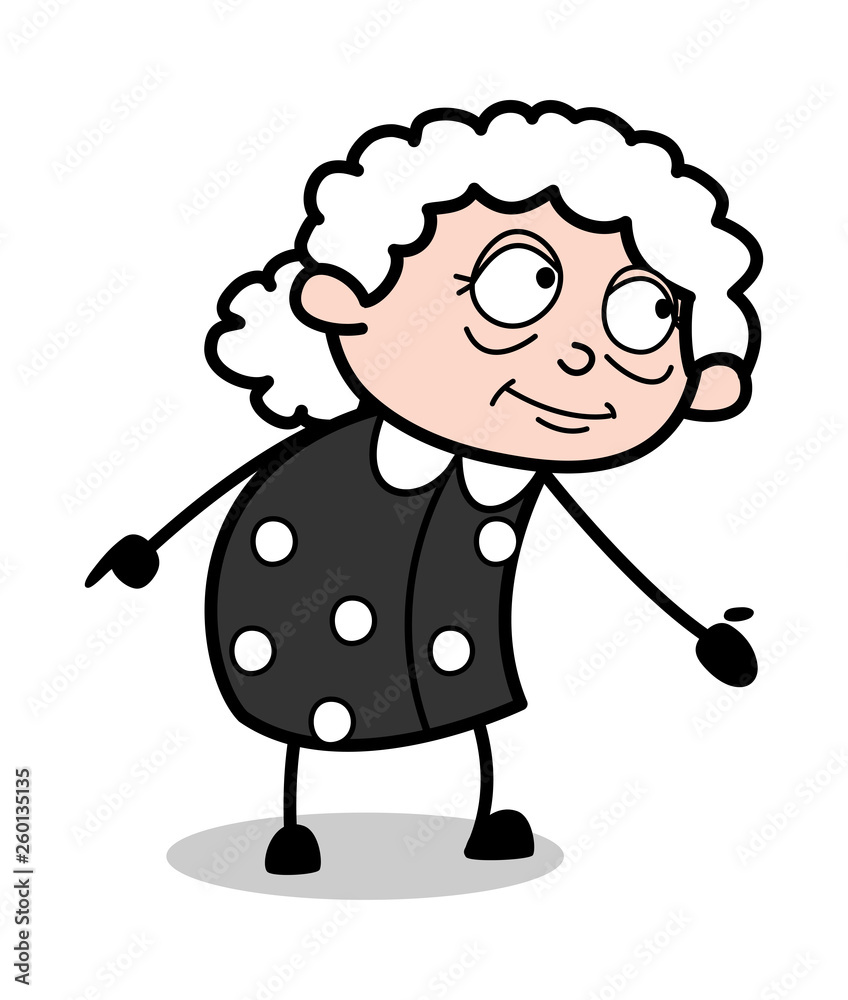 Smiling and Pointing Down - Old Cartoon Granny Vector Illustration Smiling and Pointing Down - Old Cartoon Granny Vector Illustration