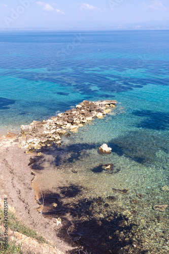 Amazing seascape of coastline of town of Nea Fokea, Kassandra, Chalkidiki, Central Macedonia, Greece photo