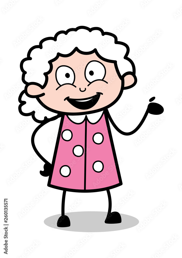 Presenting - Old Cartoon Granny Vector Illustration Presenting - Old Cartoon Granny Vector Illustration
