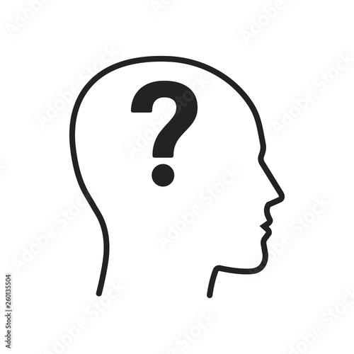 Head with question mark inside. Vector illustration.