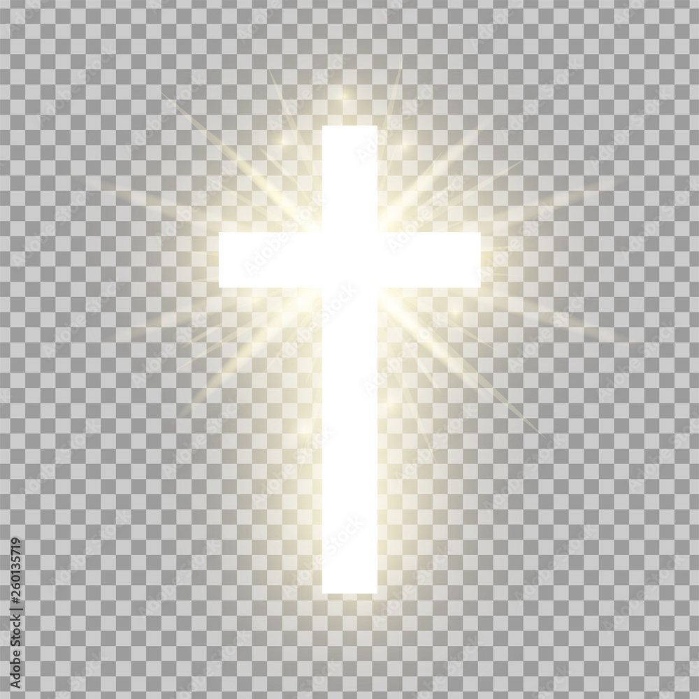 Shining gold cross isolated on transparent background. Riligious symbol