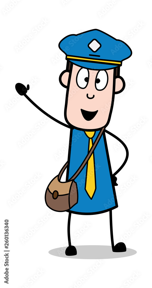 Presenting with Hand Gesture - Postman Cartoon Courier Guy Vector Illustration Presenting with Hand Gesture - Postman Cartoon Courier Guy Vector Illustration