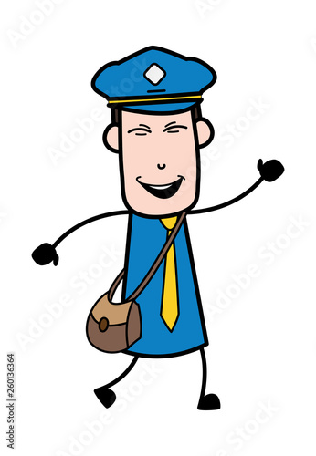Dancing And Enjoying - Postman Cartoon Courier Guy Vector Illustration