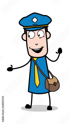 Shake Hand Gesture - Postman Cartoon Courier Guy Vector Illustration