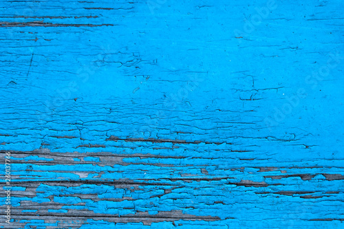 Wood texture. Blue paint retro. Ancient wooden background.