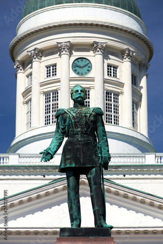 sculpture of Alexander II in front of cathedral of Helsinki photo