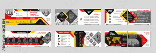 Brochure creative design. Multipurpose template with cover, back and inside pages. Trendy minimalist flat geometric design. Horizontal landscape a4 format.
