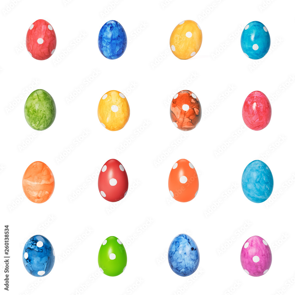 Collection of different decorative Easter eggs isolated on white background