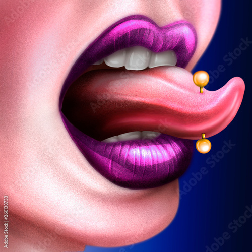 Tongue mouth with piercing