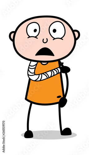 Scared Patient with Fractureed Hand - Cartoon thief criminal Guy Vector Illustration