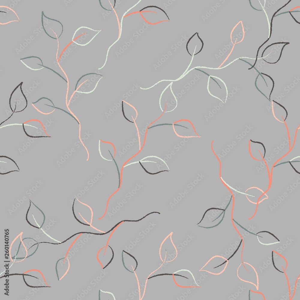 Retro seamless pattern branches, great design for any purposes. White background isolated. Modern texture. Colorful wallpaper vector. Vector design. Colorful nature background. Botanical drawing.