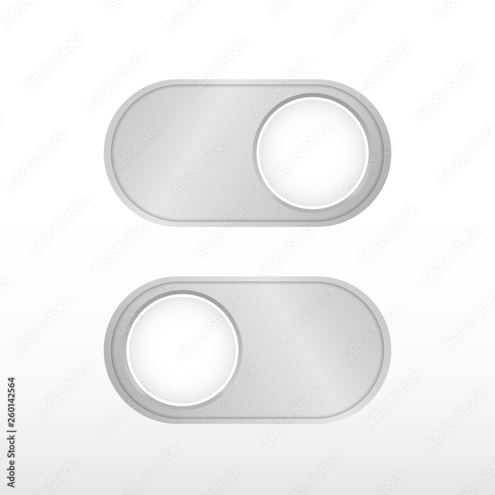 On and off toggle slider. Silver style. Vector illustration On and off toggle slider. Silver style. Vector illustration