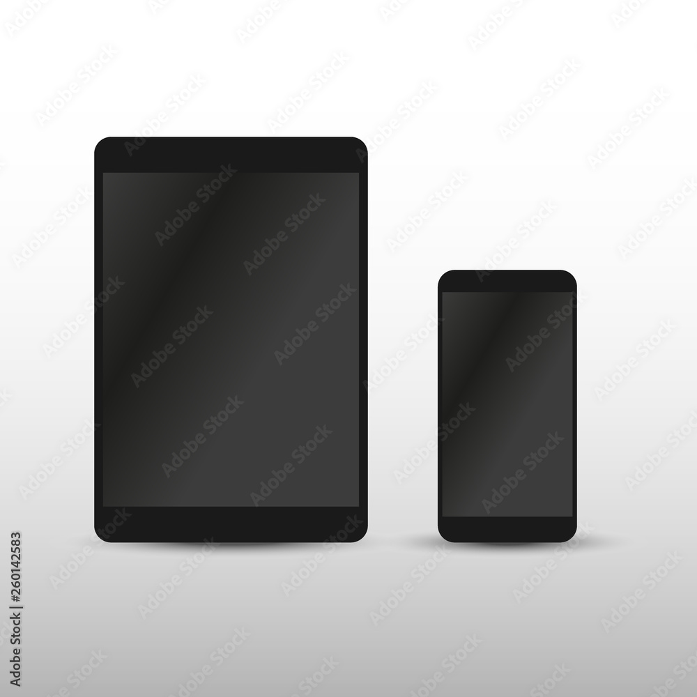 Modern digital tablet PC with mobile smartphone isolated on white. Vector EPS10 Modern digital tablet PC with mobile smartphone isolated on white. Vector EPS10