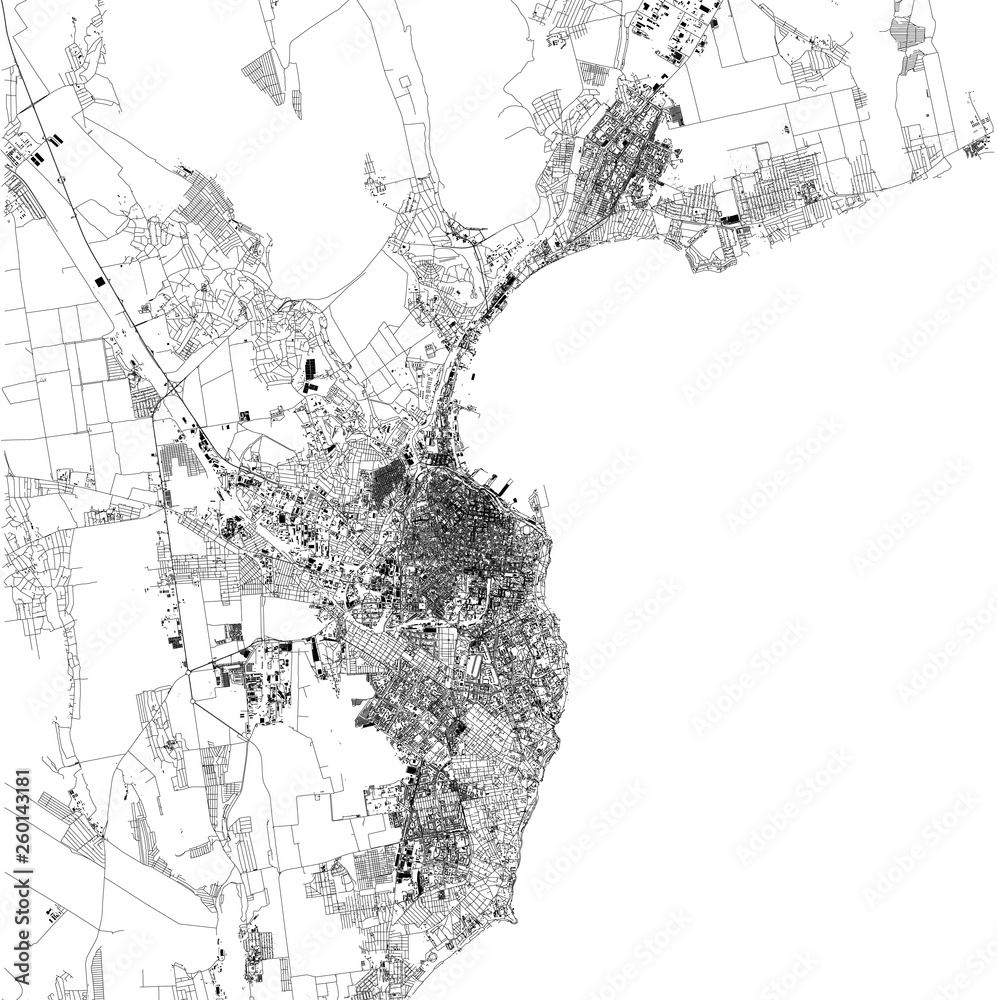 Satellite map of Odessa is the third most populous city of Ukraine. Located on the northwestern shore of the Black Sea. City streets of the town center