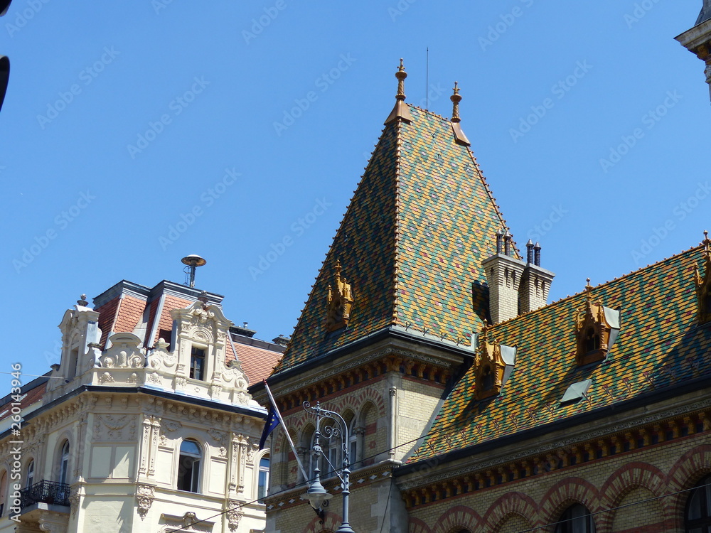 Tetto colorato  del mercato centrale di Budapest in Ungheria.