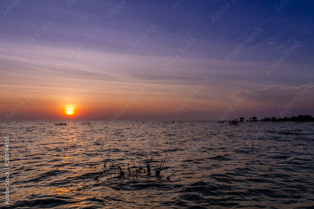 Sunset over Tonle Sap Lake, Cambodia