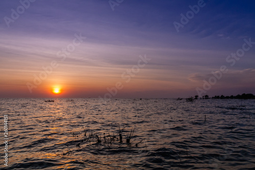 Sunset over Tonle Sap Lake  Cambodia