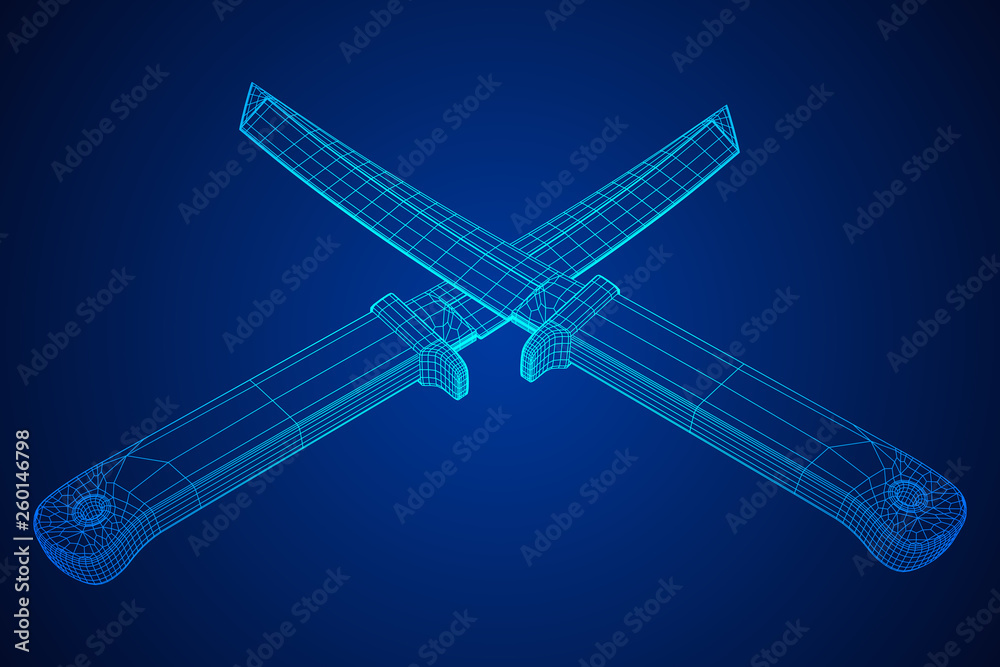 Blade tactical combat hunting survival bowie knife. Model wireframe low poly mesh vector illustration Blade tactical combat hunting survival bowie knife. Model wireframe low poly mesh vector illustration