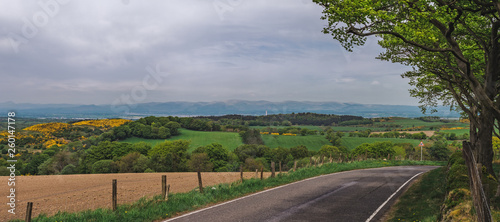 Panorama of a countryside road and beautiful Shotlands landscape, Scotland, United Kingdom