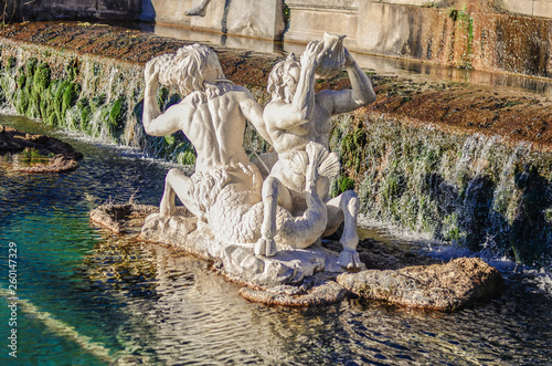 a beautiful fountain with statues and rocks in Caserta  Italy