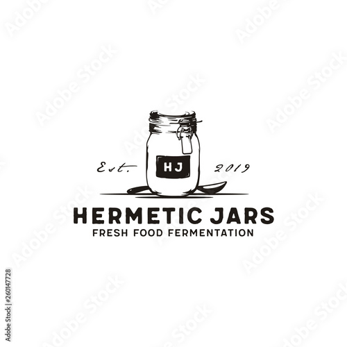 Hermatic Glass Jar logo design with hand drawn style