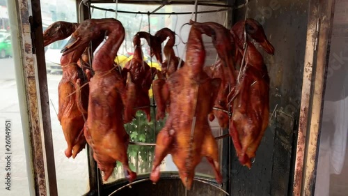 Street store showcase with cooked ducks in Hanoi