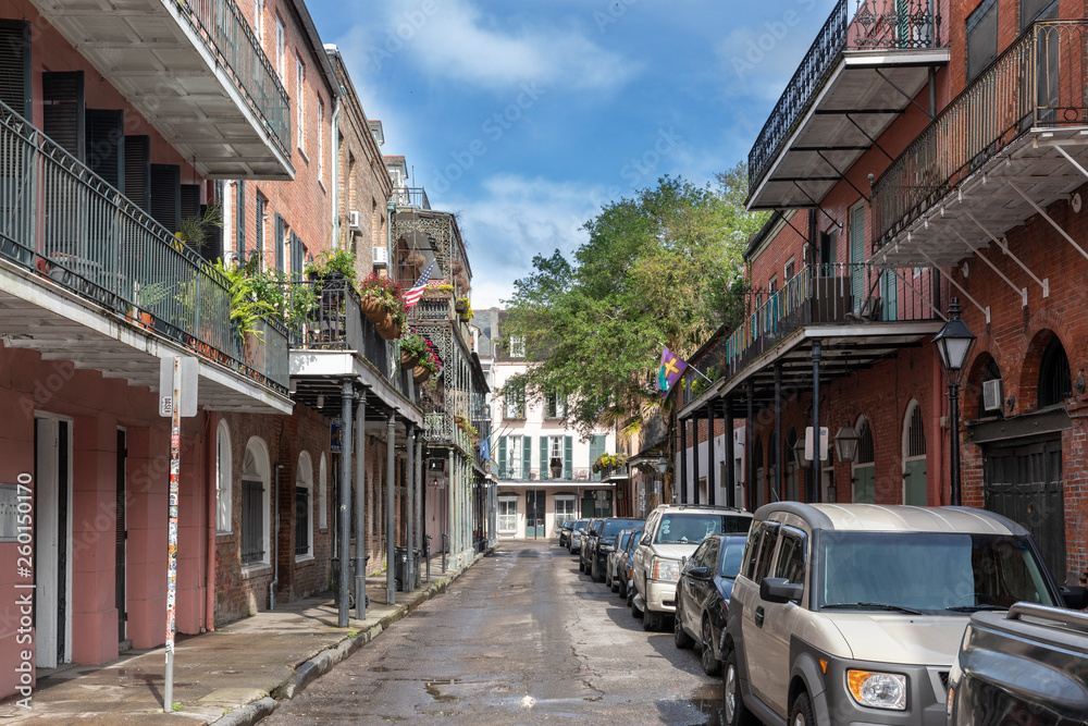A Narrow Lane in the French Quarter, Wrought Iron Balconies, New Orleans, Louisiana, USA