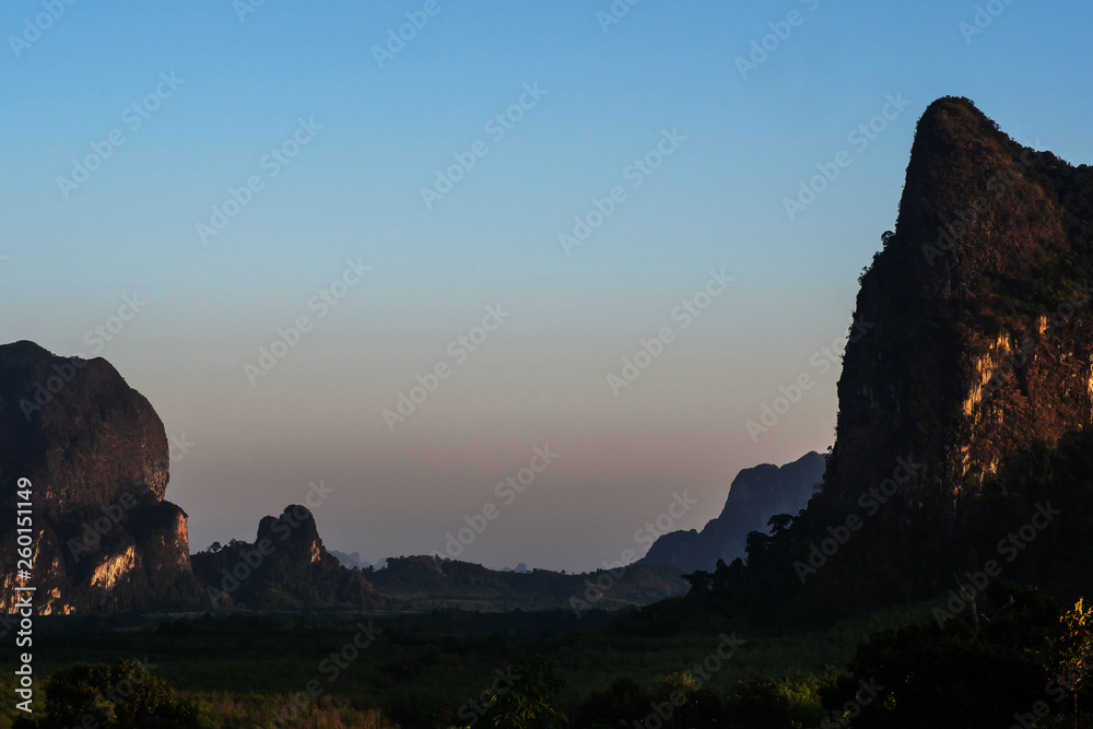 landscape Mountain with sunset in Krabi Thailand