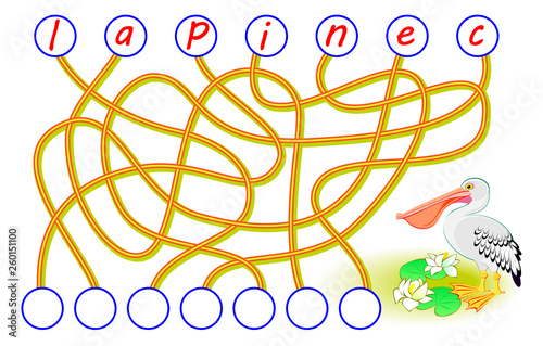 Logic puzzle game for study English. Find the correct places for letters, write them in relevant circles and read the word. Printable worksheet for textbook. Back to school. Vector cartoon image.