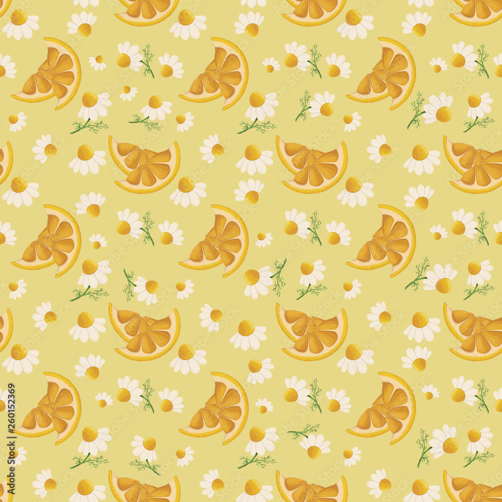 seamless pattern with lemons and camomile seamless pattern with lemons and camomile
