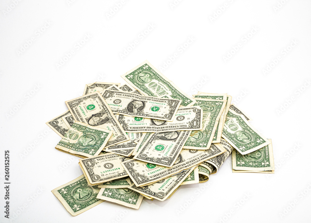 A Pile of One Dollar American Money on White Background A Pile of One Dollar American Money on White Background
