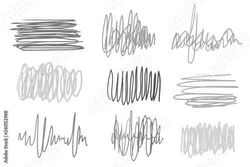 Hand drawn sketchy elements on white. Abstract backgrounds with array of lines. Stroke chaotic patterns. Black and white illustration