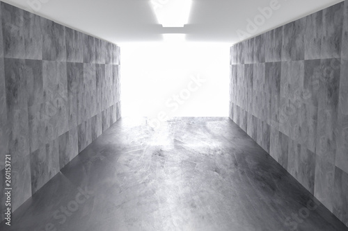 Abstract concrete geometric background with light. 3D render
