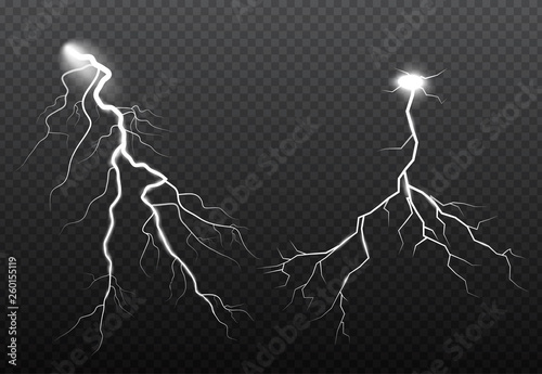 Set of lightning and thunder bolt  storm and lightnings glow effects. Magic and bright sparkle.