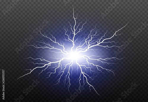 Lightning flash light thunder ball or electricity blast storm on transparent background.
