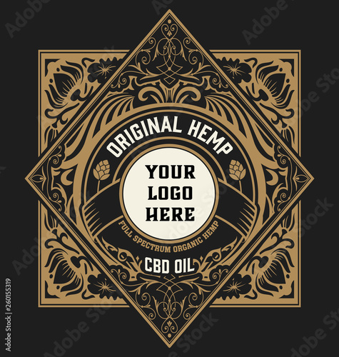 Hemp oil label. Vintage style. Vector layered