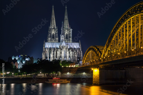 Cologne Cathedral and railway bridge over the river Rhine (Germany)